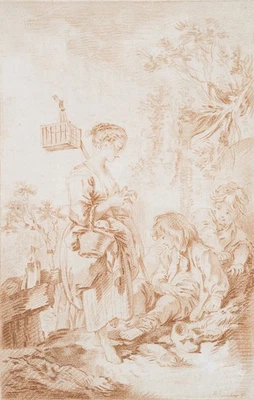 BONNET (*1736) nach BOUCHER (*1703), Pastorale mit Magd und Knaben, um 1760, Cra - Bild 1 von 4