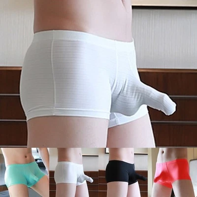 Men's Stretchable Nylon Long Sheath Boxer Briefs Underwear Bulge Pouch Trunks - Image 1 of 4