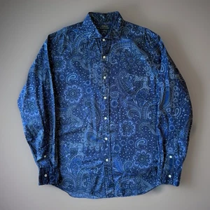 Polo Ralph Lauren Paisley Shirt XL Blue Cotton Button Up New York RRL - Picture 1 of 9