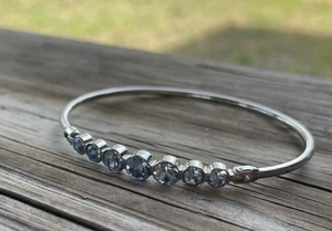 Fossil Bracelet Hinged Bangle Slim Light Blue Crystal Beautiful Stainless Steel - Picture 1 of 7