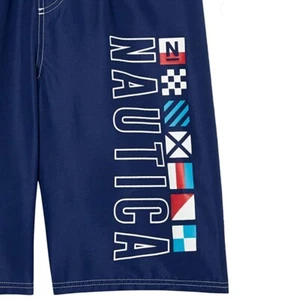 NAUTICA Big Boys XL Fully Lined Knee Length Graphic Swim Trunks Navy Blue - Picture 1 of 11