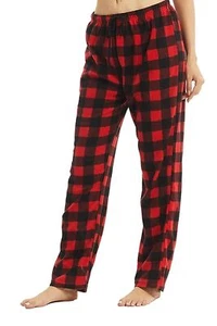 Women's Pajama Pants Cozy Fleece Drawstring Pant Red Black Plaid Size Medium - Picture 1 of 6