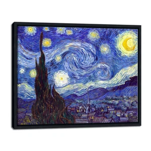 Black Framed Canvas Print Van Gogh Painting Wall Art Home Decor Starry Night - Picture 1 of 7