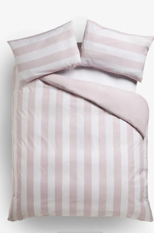 Conjunto de edredom 3 peças design listras rosa e branco - Imagem 1 de 3
