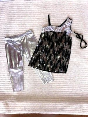  Túnica y Lycra Capris Jazz/Tap/Teatro Lentejuelas Negras y Plateadas Juveniles Disfraz Foto 1 de 3