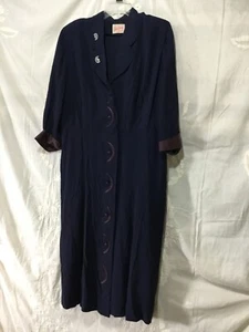 vintage Navy Blue Dress Satin Trim Trulie Young Creation #27 - Picture 1 of 7