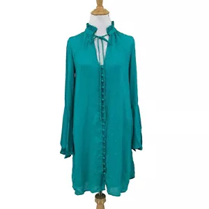 Chelsea & Violet Shirt Dress Womens XS Extra Small Swiss Dot Bell Sleeve Keyhole - Picture 1 of 14