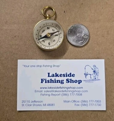 VINTAGE OLSEN 1" BRASS W/GLASS FACE COMPASS BRAND NEW MADE IN WEST GERMANY - Image 1 of 4