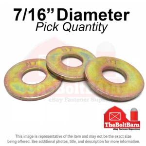 7/16" USS Flat Washers Grade 8 Steel Zinc Yellow (Pick Quantity) - Picture 1 of 2
