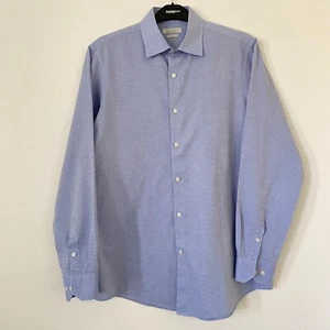 Perry Ellis Mens Button Down Long Sleeves Luxe Shirt Blue Dobby 16-34/35 - Picture 1 of 13