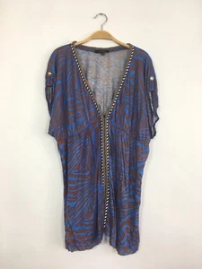 TBAGS LA Short Sleeve Braided V-Neck Printed Tunic Top Blouse Blue 2X $215 B4 - Picture 1 of 3