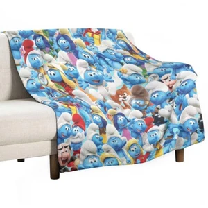 Best! The Smurfs Cartoon Soft Warm Single-Side Printing Flannel Fleece Blanket - Picture 1 of 3