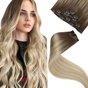 Laavoo Clip in Hair Extensions Echthaar Ombre Echthaar Extensions Clip I - Bild 1 von 12