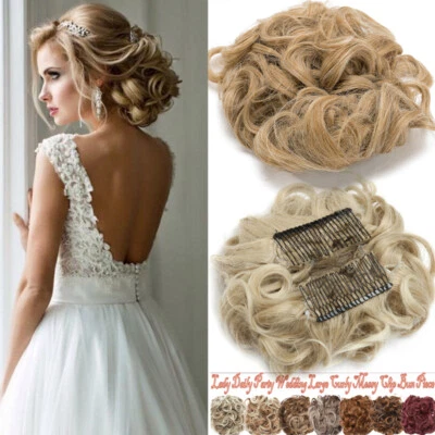 X-LARGE THICK Curly Chignon Messy Bun Updo Piece Comb Clip in Hair Extensions US - Image 1 of 4