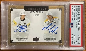 Autógrafos dobles Chronology 2019-20 raros Crosby/Lemieux #’d/25 PSA 7 casi nuevo automático 10 - Imagen 1 de 2