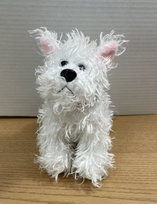 Ganz White Terrier Dog Plush Webkinz HM106 Black Collar Pink Ears No Code 8 Inch - Image 1 of 4