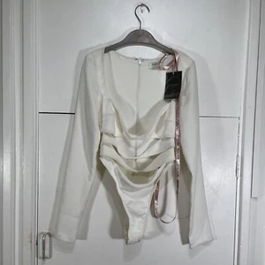 House Of CB Danica Bodysuit White Cutout Woven Long Sleeve Size Medium NWT - Picture 1 of 10