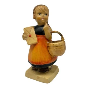 Darling Vintage Chalkware Figurine Girl Holding Basket Letter Mail Dress 5.5” T - Picture 1 of 13