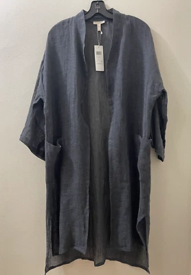 NWT $248 Eileen Fisher Dark Grey  Gauze 3/4 Sleeves Organic Linen Jacket Small - Image 1 of 4