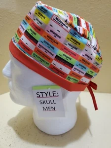 Medicine Labels Anesthesia Men's Skull/Chemo Surgical Scrub Hat/Cap Handmade - Picture 1 of 7