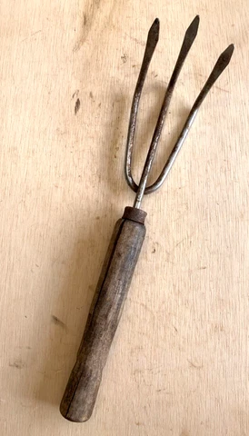 Vintage Antique Hand Tool Garden 3 tine Fork Cultivator  12" Rustic Cover