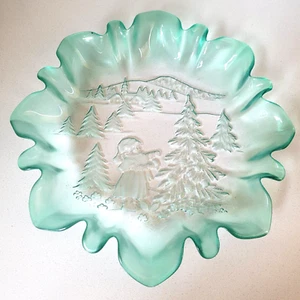 Mikasa Glas Winter Szene Servierschale geraffter Rand eisblau türkis - Bild 1 von 9