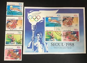 New Zealand 1988 Health "Olympics Seoul" Mini Sheet + set 4 Used Stamps - Picture 1 of 1