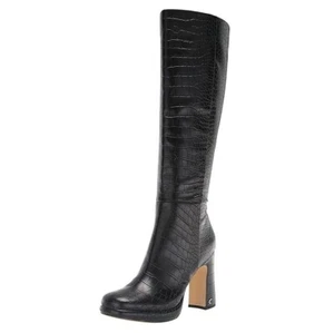 Sam Edelman Womens 8 M Black Faux Crocodile Skin Block Heel Knee Boots NIB HF2 - Picture 1 of 6