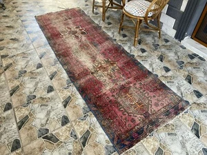 Vintage Perser Wollteppich, 2,9x9 ft Rot Handarbeit Oushak Antik Tribal Läufer Rug - Bild 1 von 18