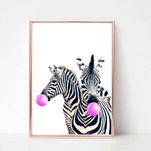 stampa zebrata QUADRO gomma da masticare WALL ART A4 senza cornice 503 nero bianco coppia - Foto 1 di 1