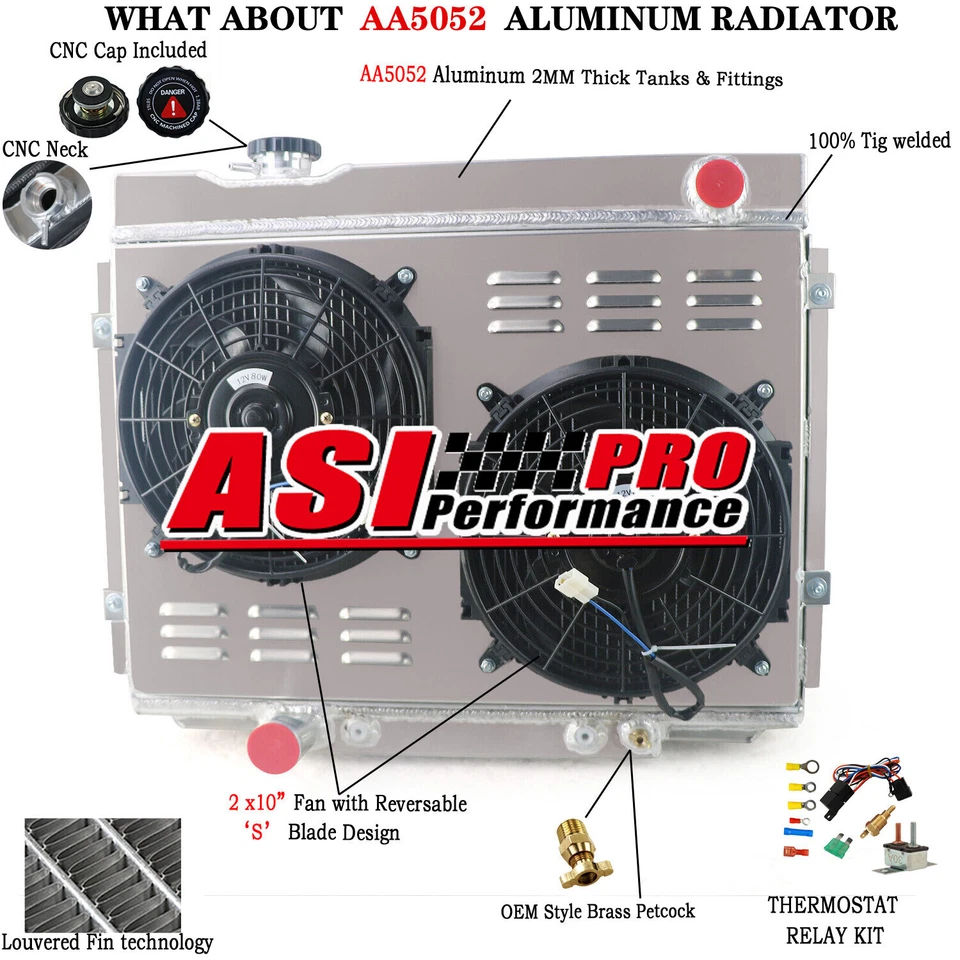 3 Row Radiator&Shroud Fan For 1968-1970 Ford Mustang/Torino/Ranchero/Fairlane V8 Foto 1 de 4