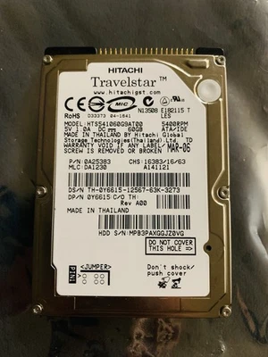 60GB Hitachi 2.5" IDE/PATA Laptop Hard Drive, HDD, Tested, Dell, HP, Toshiba - Image 1 of 2