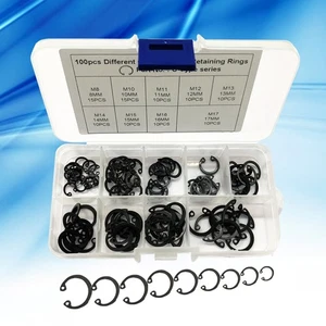 100 in Universal Snap Rings Spring Steel Retaining External Circlip Kit - Picture 1 of 11
