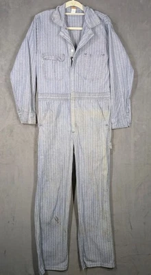 Macacão jeans Big Ben by Wrangler masculino 38 regular EUA listrado desgastado vintage - Imagem 1 de 4