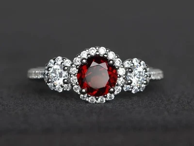 925 Sterling Silver Round Cut Garnet Gemstone Statement Women Ring Duty Free - Image 1 of 4