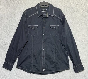 Rock 47 by Wrangler camicia manica lunga bottoni a pressione nera uomo 2XL 100% cotone - Foto 1 di 7