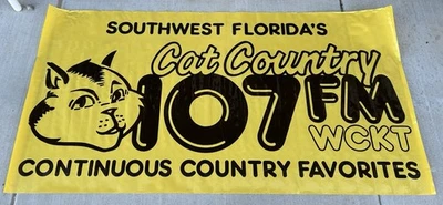 Vintage RADIO STATION BANNER 107 FM Cat Country WCKT Florida 71x36” Music - Image 1 of 3