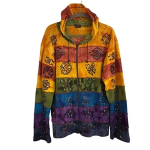 Rising International Women 3XL Plus Floral Patchwork Hoodie Yellow Boho Hippie - Picture 1 of 12