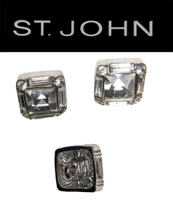 St John Knits 0.4 inch Silver Tone Cube Ice Crystal Replacement Buttons (3) - Picture 1 of 1