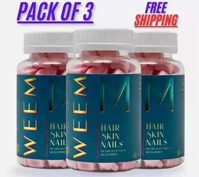 WEEM Hair Skin and Nails Gummies, Vegan biotin Vitamins, Healthy Hair- Pack of 3 - Image 1 of 2