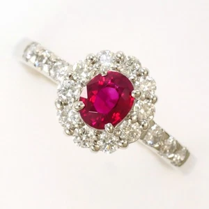Platinum 900 ring 11.5 Japan size Pigeon Blood Ruby Diamond Free shipping Used - Picture 1 of 9