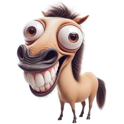 Lustige Pferde Karikatur Bügelbild DTF Druck witziges Tiermotiv für T Shirts - Bild 1 von 4