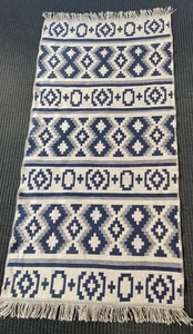 Woven Kasbah Design Rug with Fringed Ends 80cm x 150cm Navy Blue - Picture 1 of 2