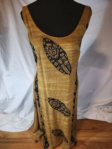 Peaceful People Brown & Black Size M Sleeveless Rayon Tropical Maxi Dress - Picture 1 of 7