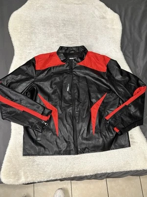 New Fashion Nova Mens Black Red Faux Leather Zip Moto Jacket Size XXL  - Image 1 of 4