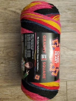 New 1 Skein Red Heart All In One Granny Square Yarn 8.8oz Black- Scarlet  Sands - Image 1 of 3