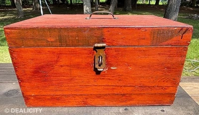 Antique Wood Tradesman Chest Handmade Primitive  Folk Vintage Storage Tool Box Ł - Image 1 of 4