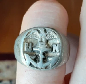 Sterling Silver USN Navy Ring WWII World War 2 USA Military Signet Style Mens 9 - Picture 1 of 5
