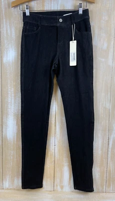 NWT Yelete Black Denim Print Leggings Jeggings Size M / L - Image 1 of 4