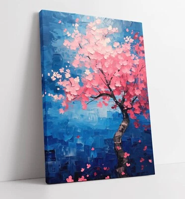 VIBRANT SAKURA TREE IMPASTO PAINTING -FRAMED CANVAS WALL ART PICTURE PRINT - Image 1 of 2